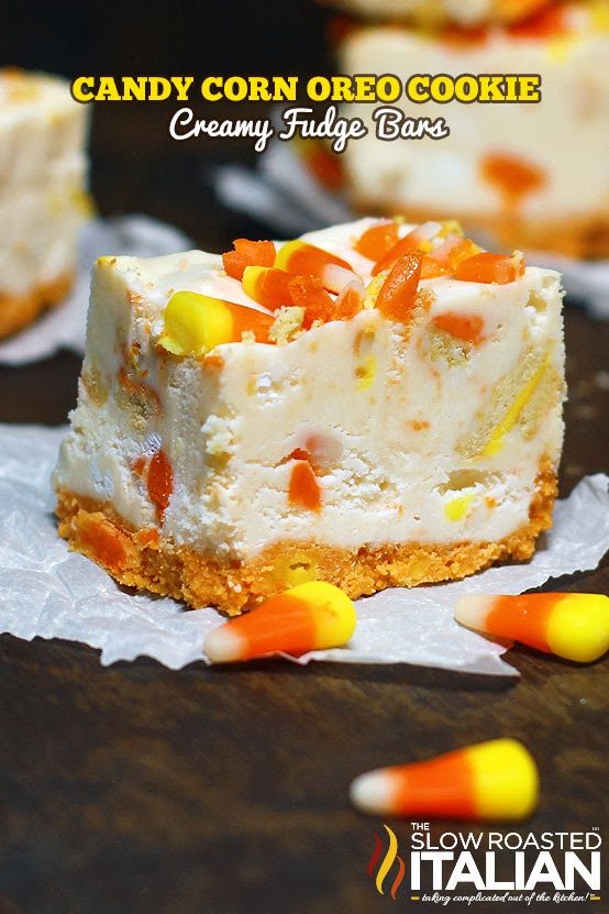 candy corn oreo cookie creamy fudge bars-